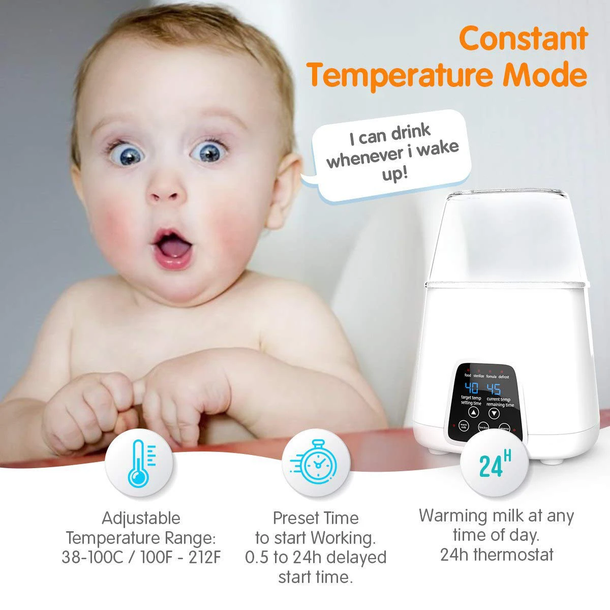 Intertek Us Certified Lcd Touchscreen Intelligent Baby Bottle Warmer