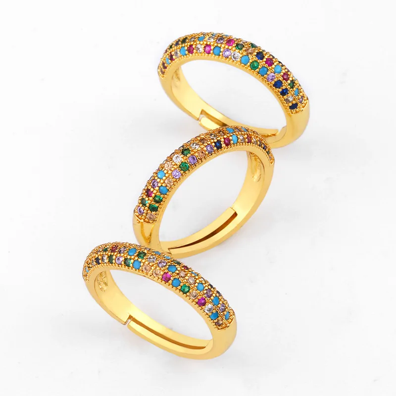 Ttrade assurance service 18k gold plated rainbow ring luxury zircon rings women