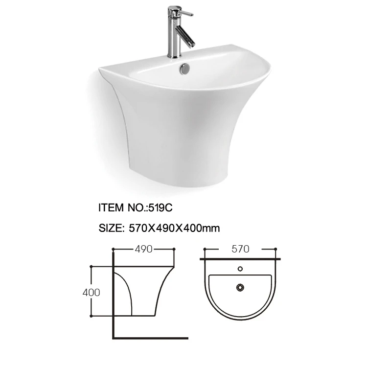 Porcelain Wash Basin Semi Pedestal Wall Hang Sinks Cheaper Price Basin