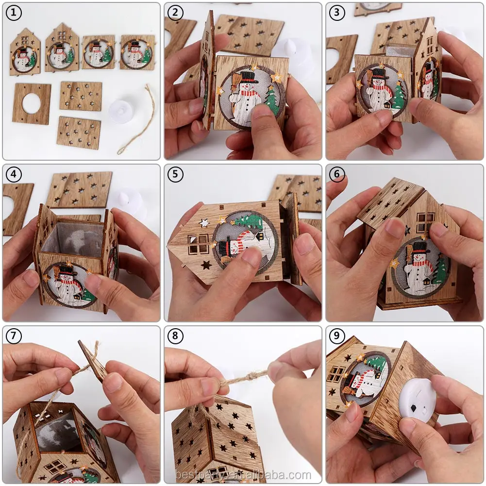 Ourwarm 2020 Yeni Tasarım 8.2cm Noel Diy Ahşap Ev Santa Kardan Adam Elk