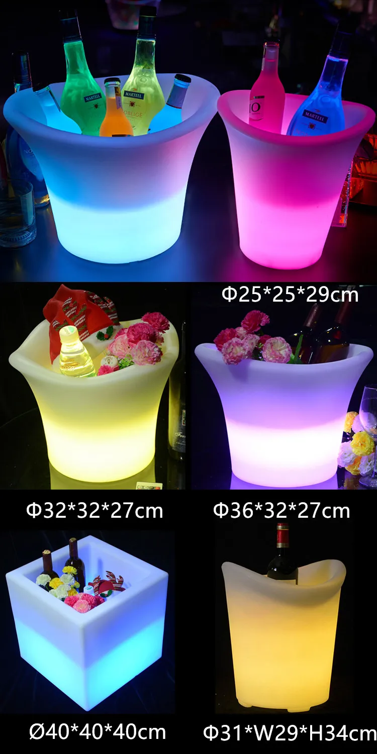 Pe Plastic Led Ice Bucket Luminous Long Rectangle Buckets Light Color