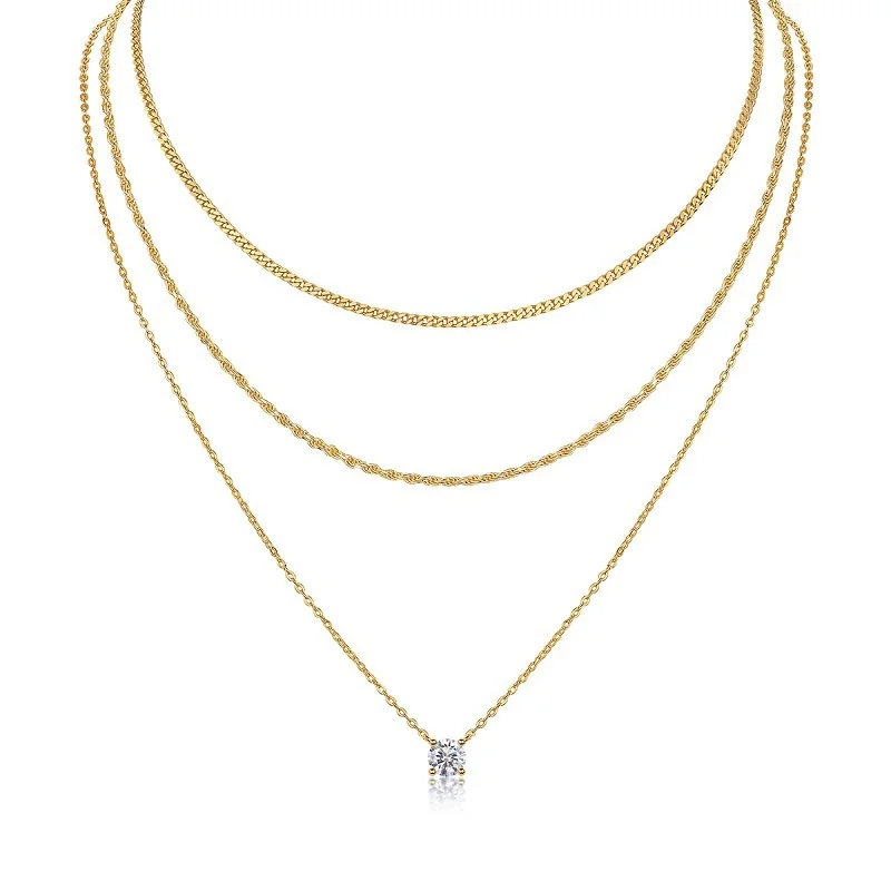 Autumn Winter S925 Silver Stacked Moissanite Necklace Fine Pendant Thick Chain Light Luxury Golden