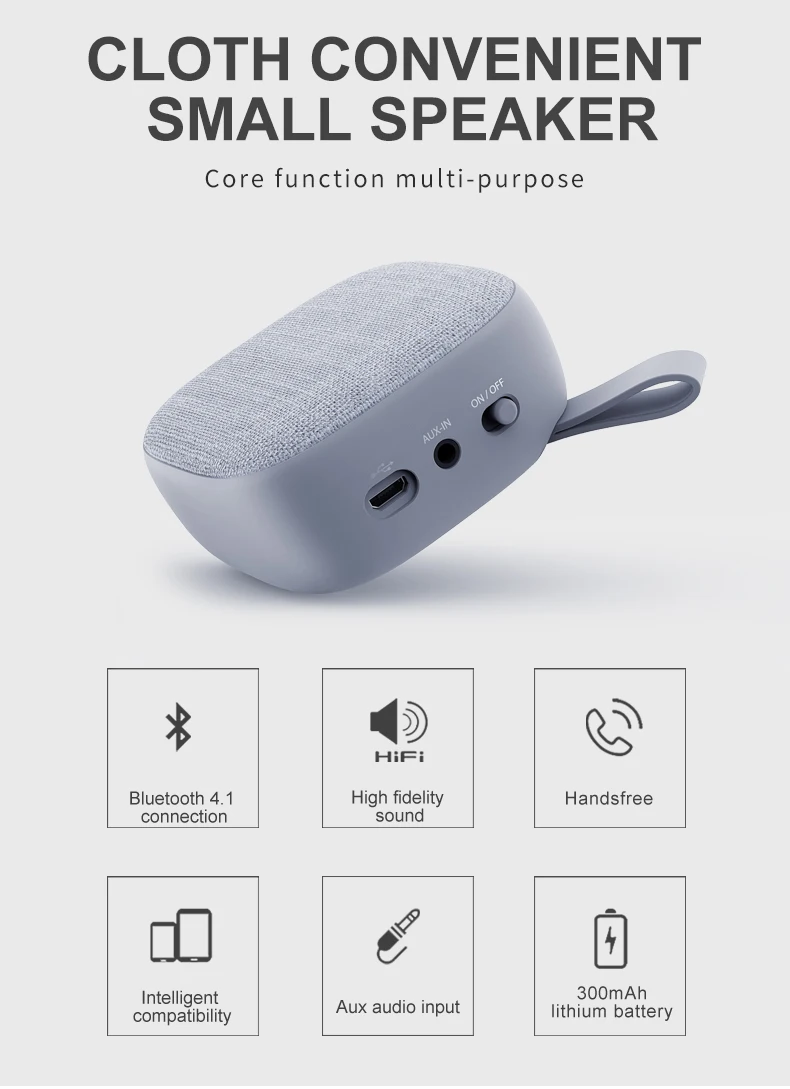 Gray t3 t7 fabric bluetooth mini speaker with pu handle 180mm support tf/usb/handsfree fabric wireless speaker phone holder - ANKUX.COM
