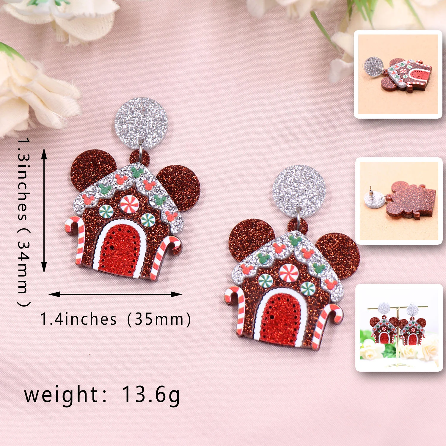 ERS732ER1549 (1pair)New product CN Drop mouse Gingerbread House women's Cute Christmas Acrylic Earrings factory