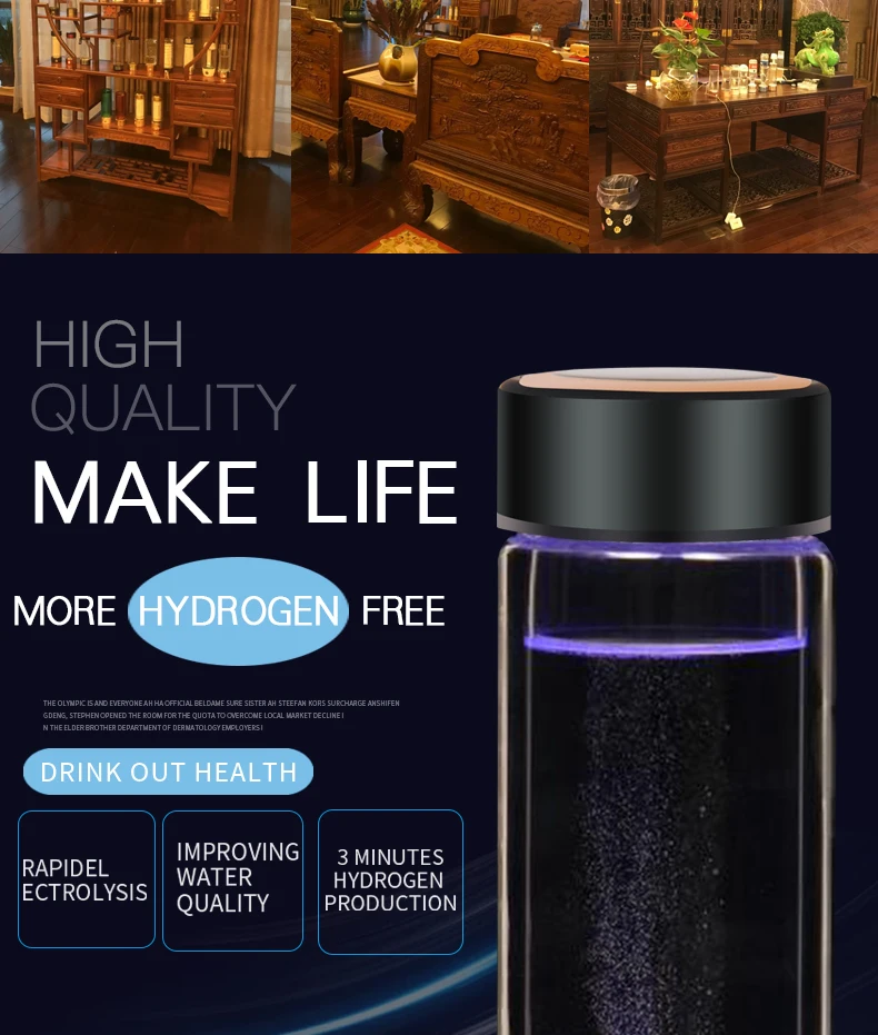 New SPE/ PEM Hydrogen Rich Generator Water Ionizer Bottle Seperate H2 and O2