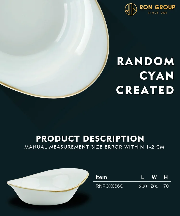 Wholesale Special Shape Hotel Ceramic Restaurant Ceramic Salad Fruit Food Dim Sum Porcelain Gold Rim Glass Charger Plates