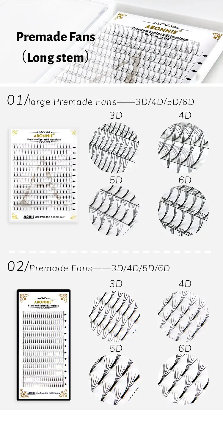 3D 4D 5D 6D 7D 10D Korean Pbt Volume Lashes Tray Pre Made Volume Fans Eyelash Extension Premade Volume Fans