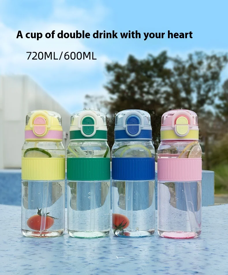 Unisex Large Capacity Tritan Insulated Gym Bottle Portable Double Drink Suction Tube Direct Drinking Logo Protein Camping