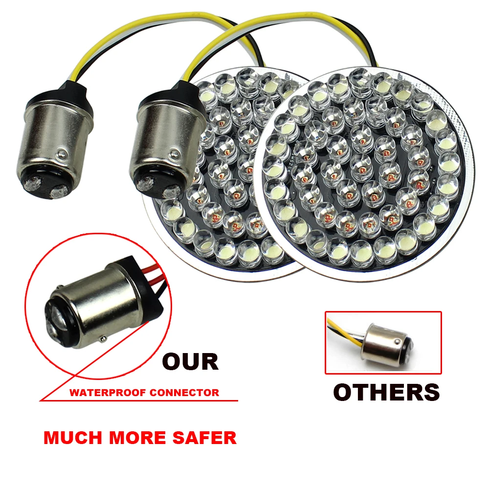 2" Bullet-style 1157 LED White Running Amber Turn Signal Inserts Light for Motorcycle
