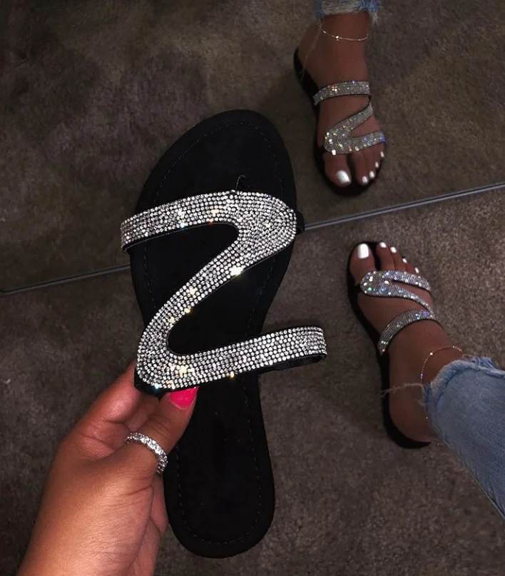 Bling Bling Fashion Diamond Stones Women's Slippers Flip-flops Summer ...