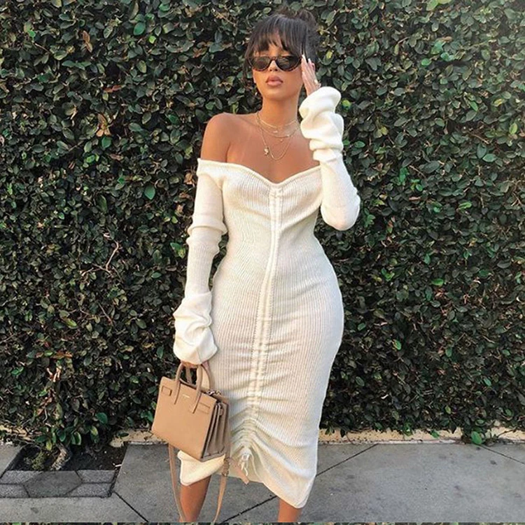 long sleeve knit midi dress