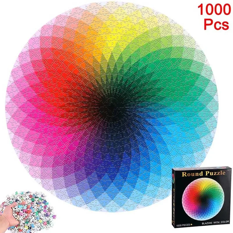1000 Rainbow Round Geometrical Puzzle Adult Kids Educational Reduce Stress Toy