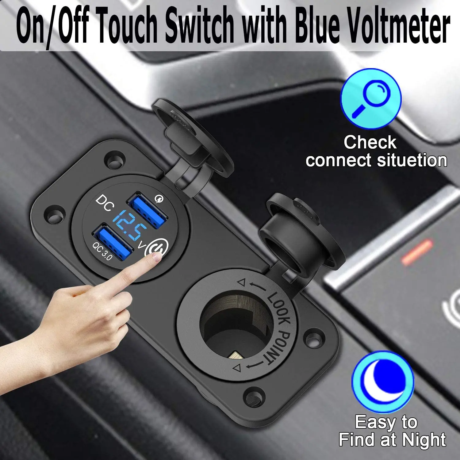 12v/24v Panel Mount Dual Usb Socket With Led Voltmeter And Touch Switch ...