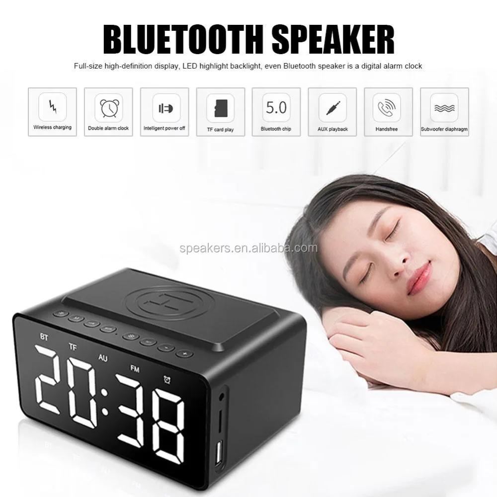 Qi Wireless Charging Clock Alarm Bluetooth Speaker With Fm Radio