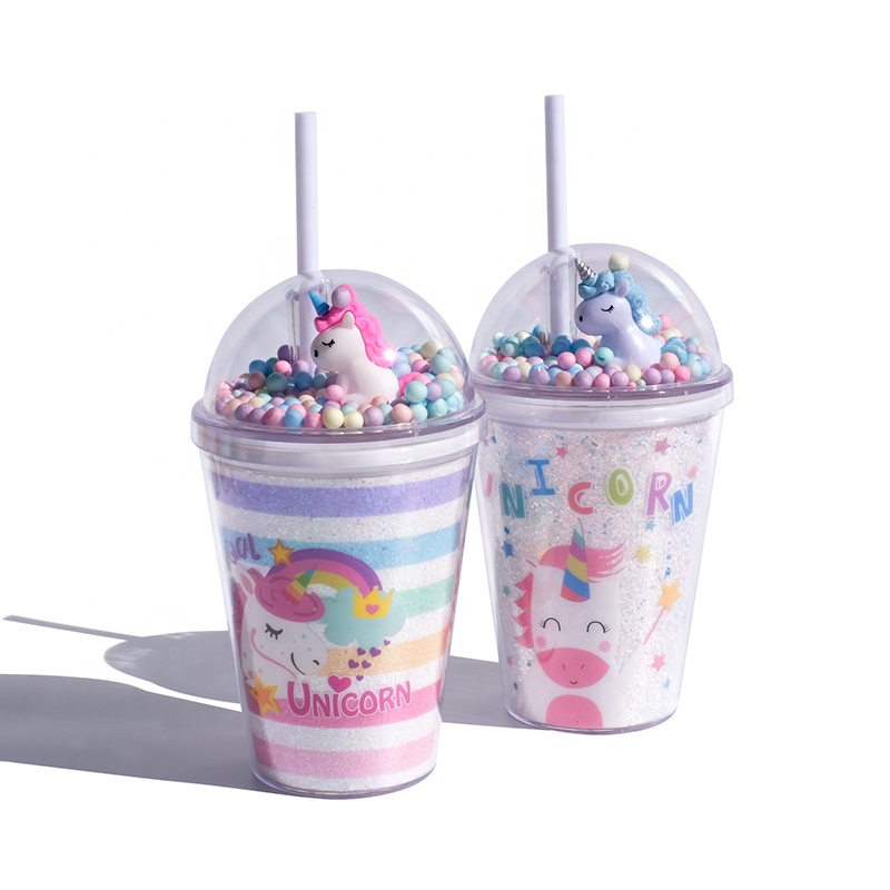 
Girlwill Unicorn Foam Ball Lids Plastic Cups With Straws Custom Logo Tumbler Wholesale Mugs BPA Free Eco-Friendly Drink Bottles 