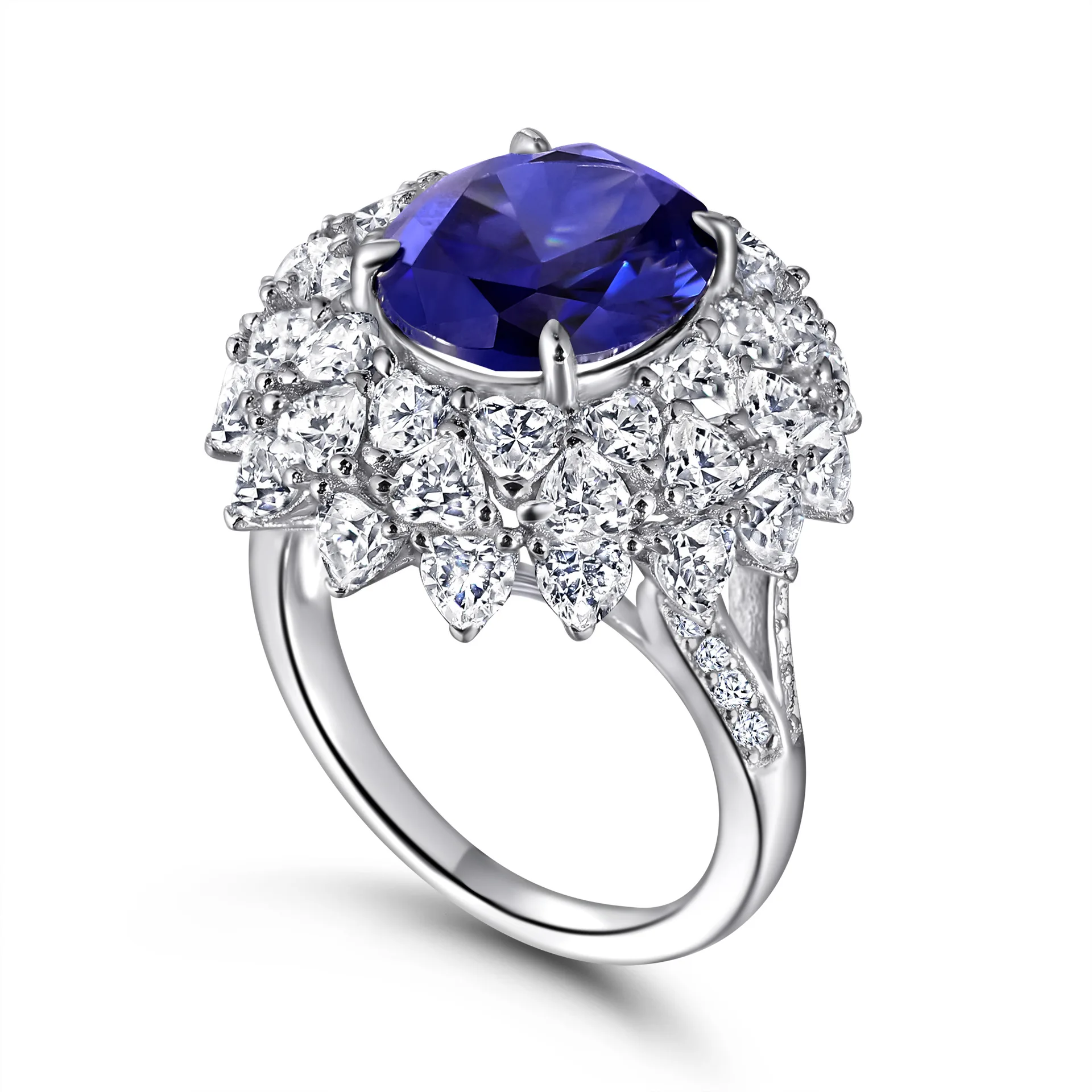 Micro Inlay 6-Karat Cultivation Sapphire S925 Sterling Silver Lab Diamond Ring Fine for Women