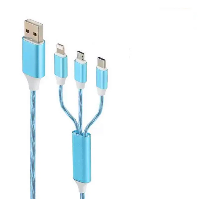 Fast usb cable type c micro LED Flowing Light 3 in 1 data