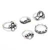 VRIUA Vintage Inlaid Gemstone Openwork Engraved Joint Ring Combination 5-Piece Ring