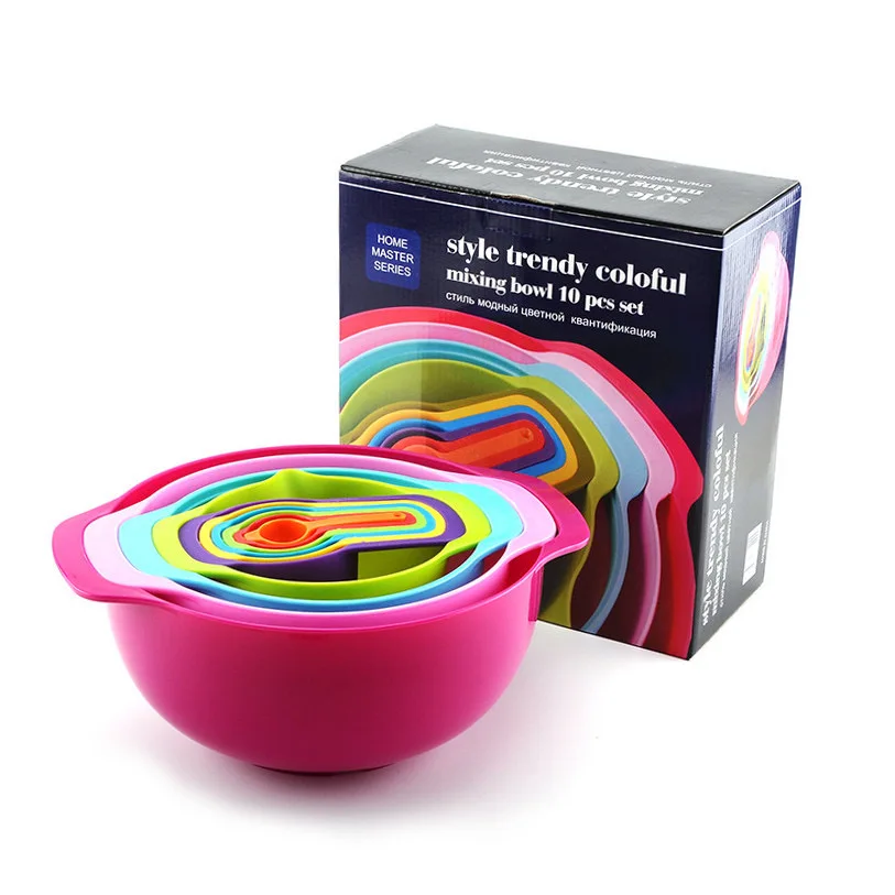 10 In 1bpafree Plastic Colorful Nesting Bowls Measuring Bowls Set For Salad Mixing Cooking