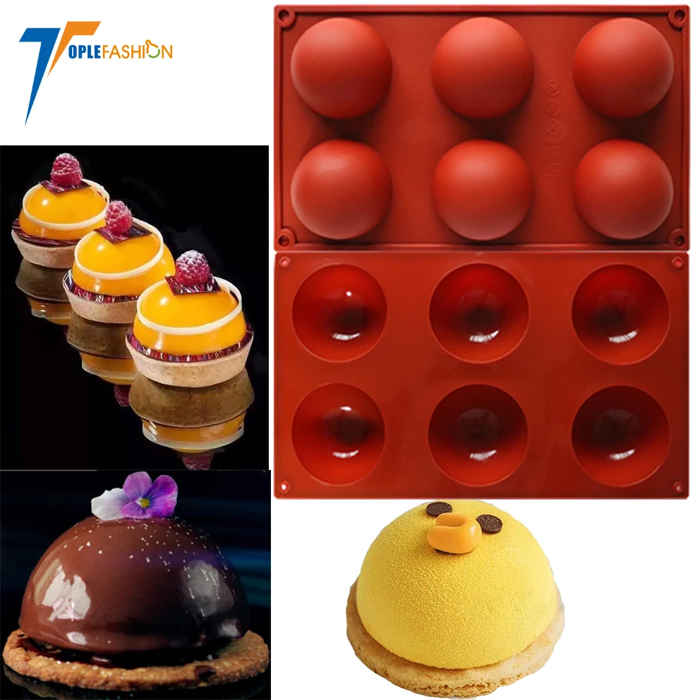 Jelly Dome 2PCS Silicone Mould Chocolate Mould Large Semi Sphere Baking Mold，6-Cavity Silicone Mould for Making Cake 