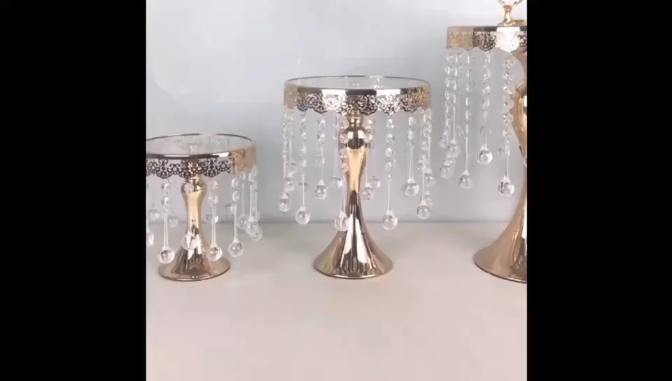 Sws090 Crystal Metal Gold Mirror Face Cake Stand 3 Size One Set For