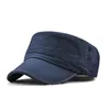 Washed Cotton Peaked Baseball Cap Army Cap Military Hat Visor Flat Top Adjustable