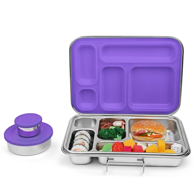 AOHEA Wholesale 5 Compartment Lunch Box Sealed Leakproof High Capacity Food Container Stainless Steel Bento Lunch Box For Kids details