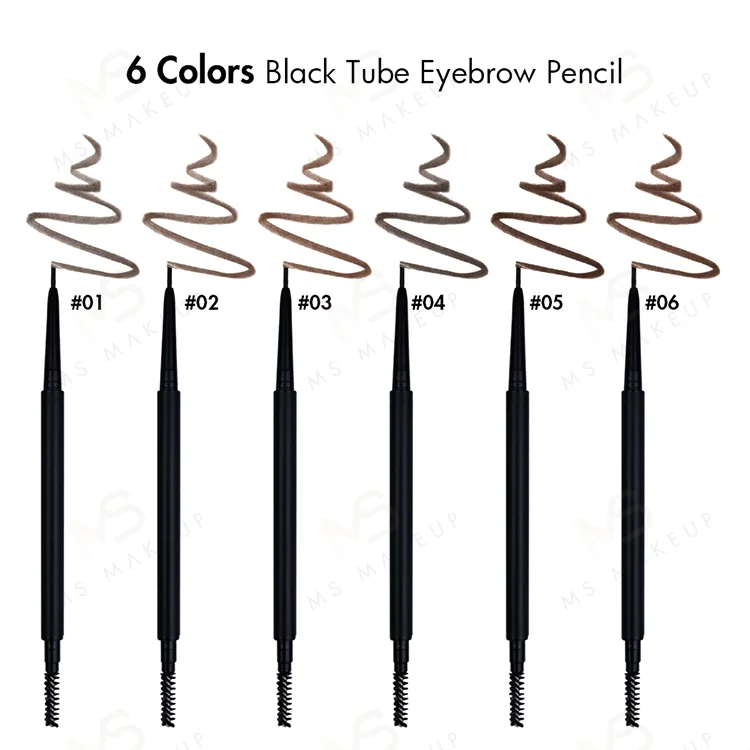Oem New 6 Colors  Black Tube Custom Logo Cruelty Free Vegan Slim Waterproof Private Label Eye Brow Eyebrow Pencil With Brush