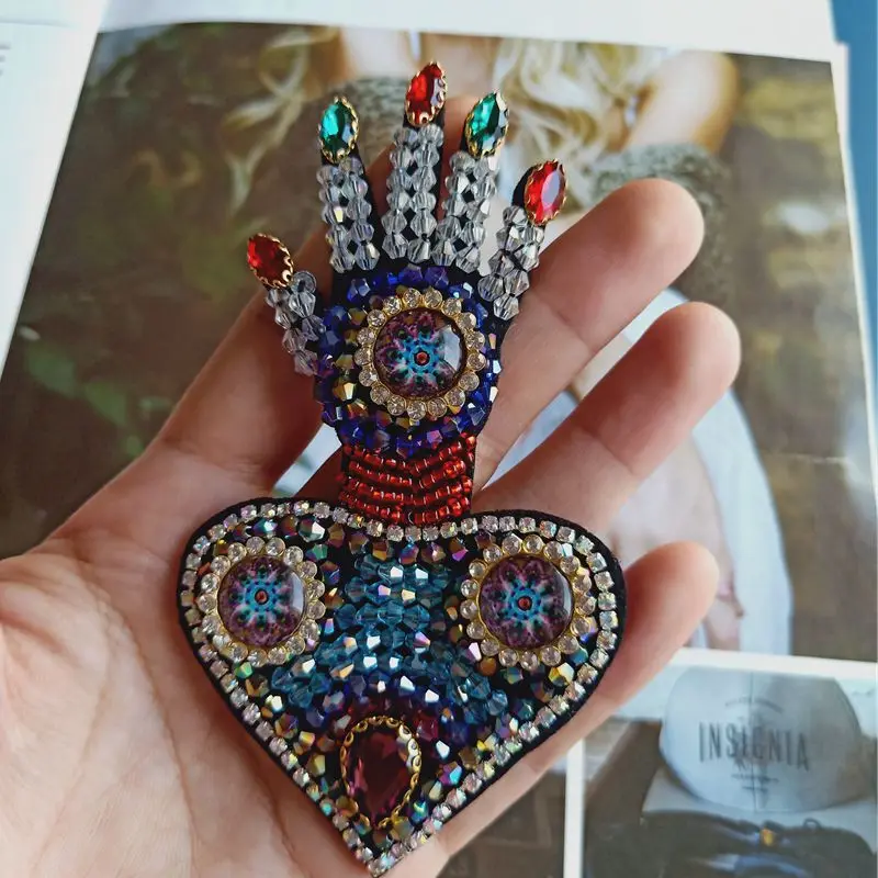 手工串珠刺绣爱手修补程序,刺绣珍珠晶体卡通用具,鱼补丁,jingyi