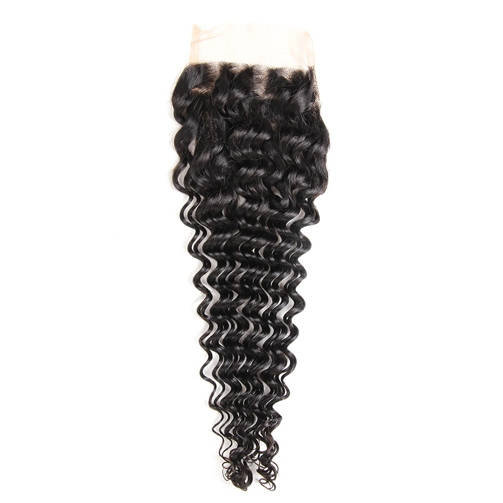 6A cheap deep wave brazilian human hair 4*4 lace closure