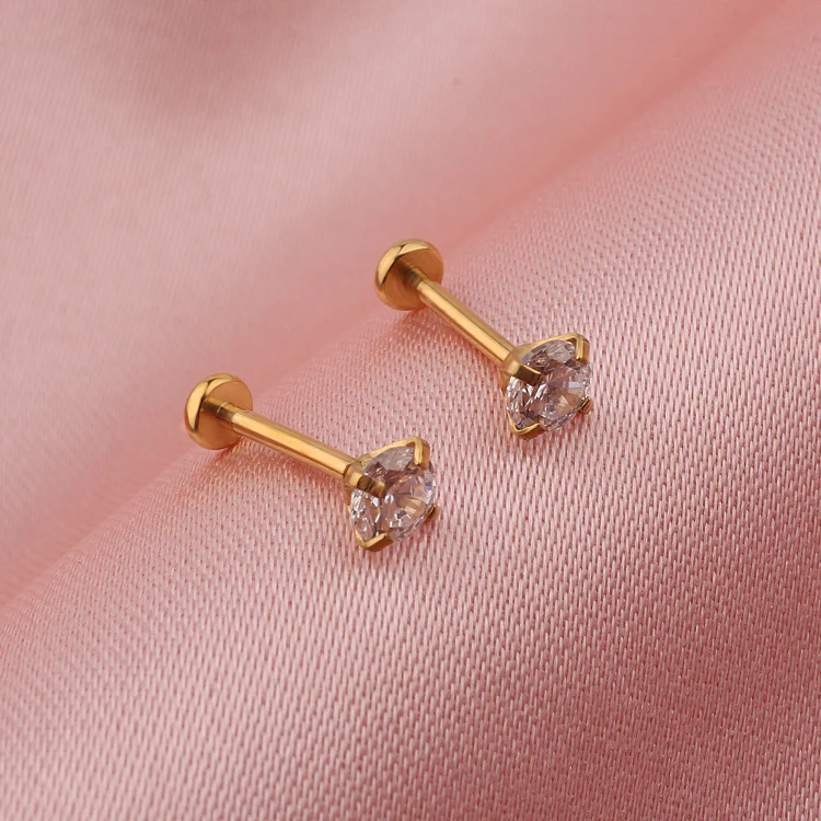 Nickel Free Surgical Steel Gold Plated Flat Back Push Threadless Prong