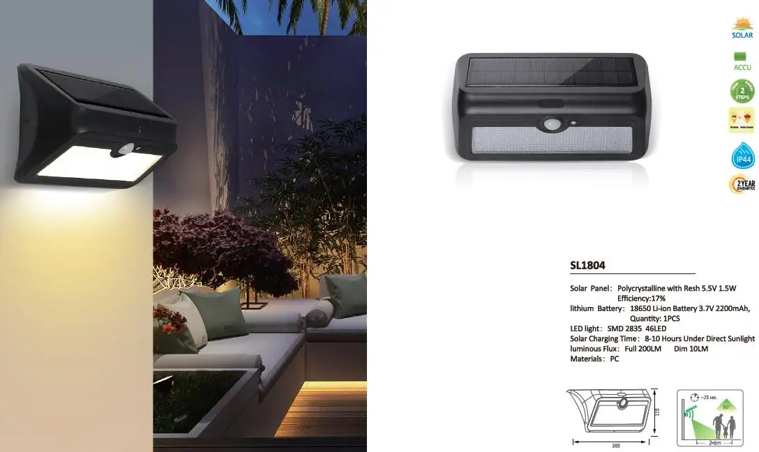 2020 popular Waterproof LED Outdoor Wireless solar wall light solar lamp ip44