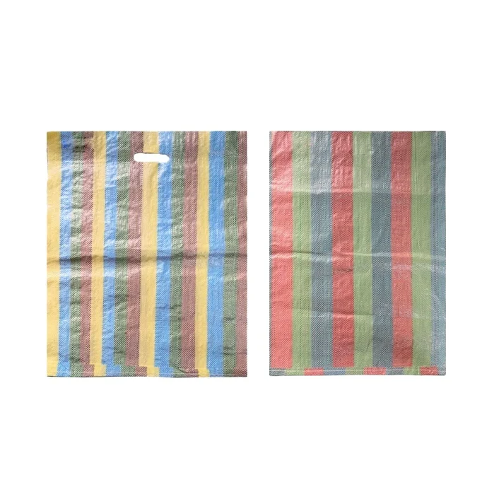 Punching handle laminated shopping bag multi-color stripes color design with free sample.jpg