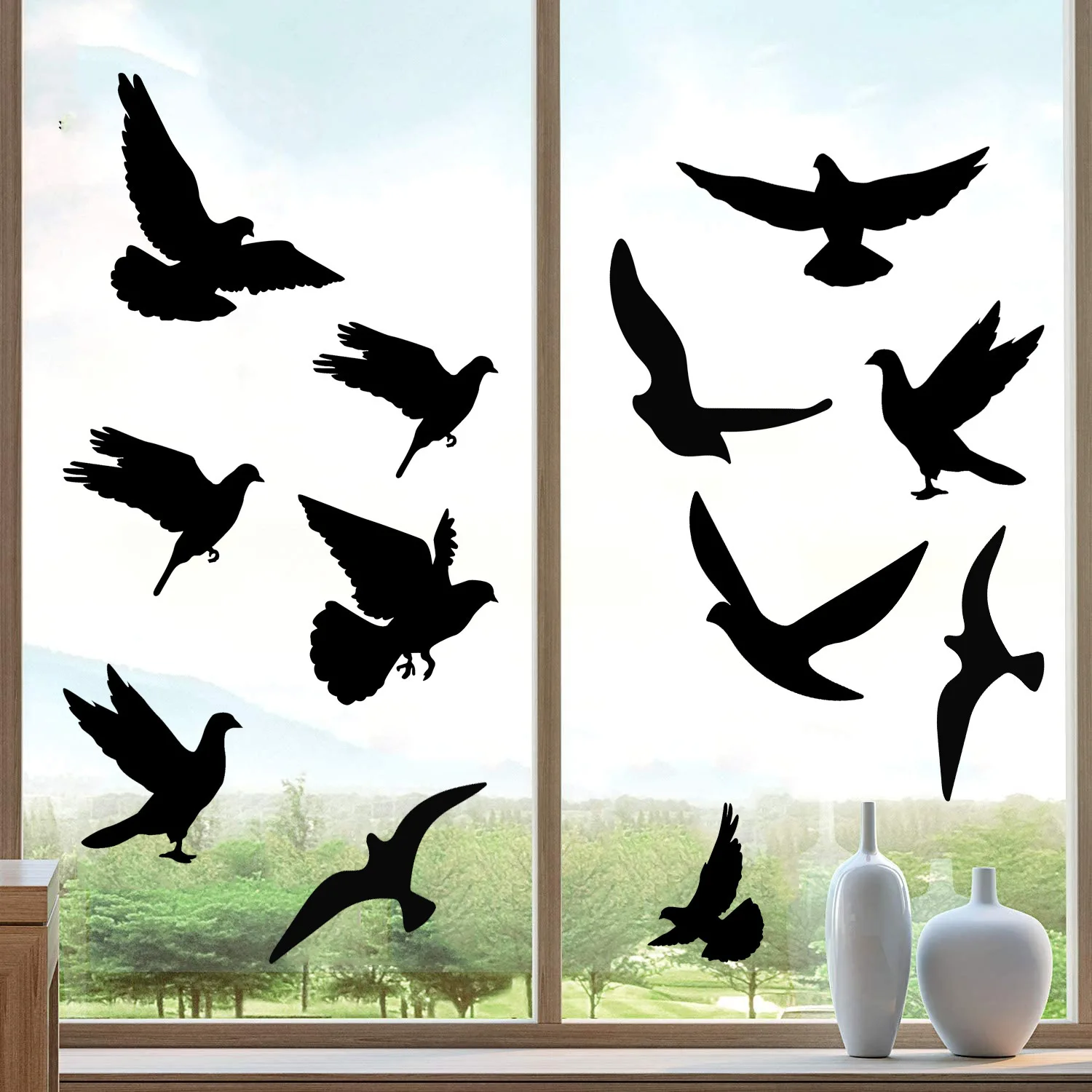 Set of 10 Silhouettes Anti-Collision Window Alert Bird Stickers Glass Door Protection Save Birds Window Decals 