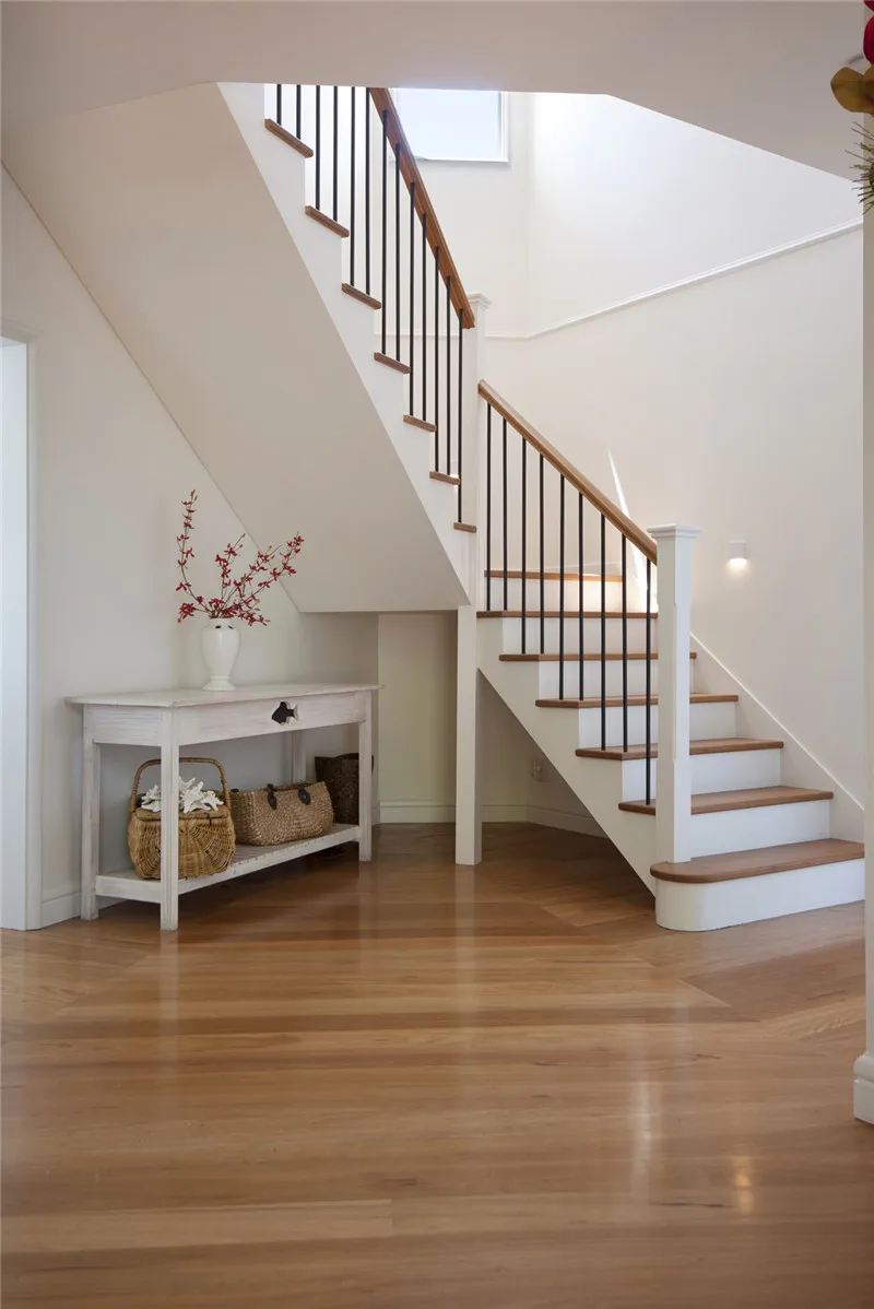 Interior Economic Ingazi L Shape Stair With Wooden Step And Cable Rod Railing Wooden Handrail For Sale