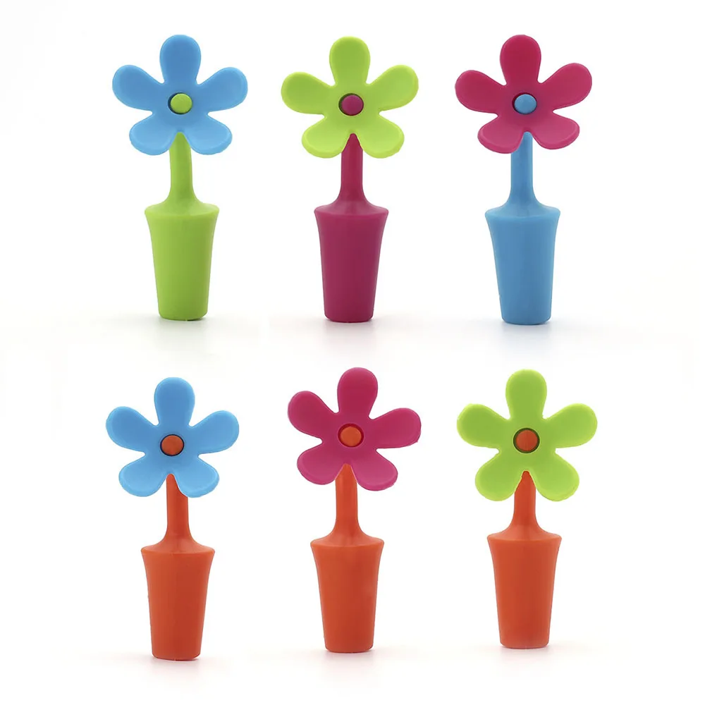 Tapon De Vinos Custom Colored Flowers Funny Silicone Rubber Wine Bottle