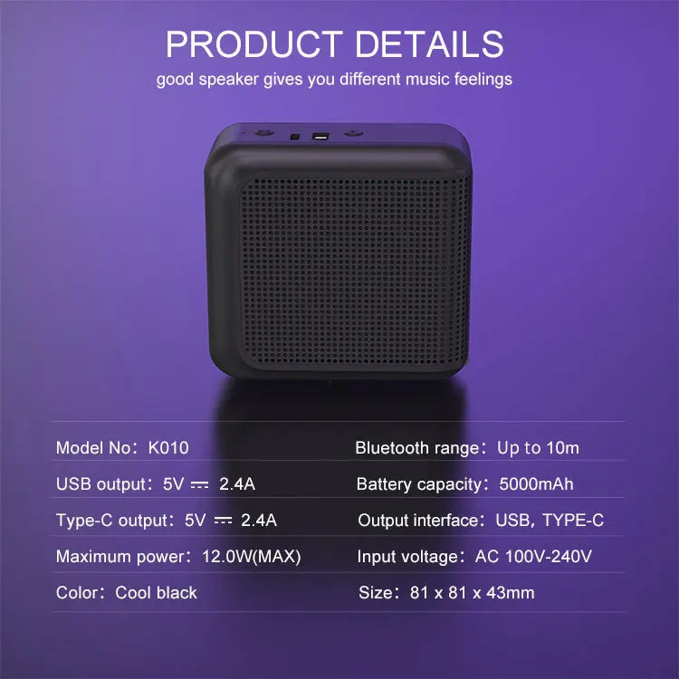 Wholesale Wireless Blue tooth Mini Portable Speaker BT Speaker With 5000mAh Power Bank - ANKUX.COM