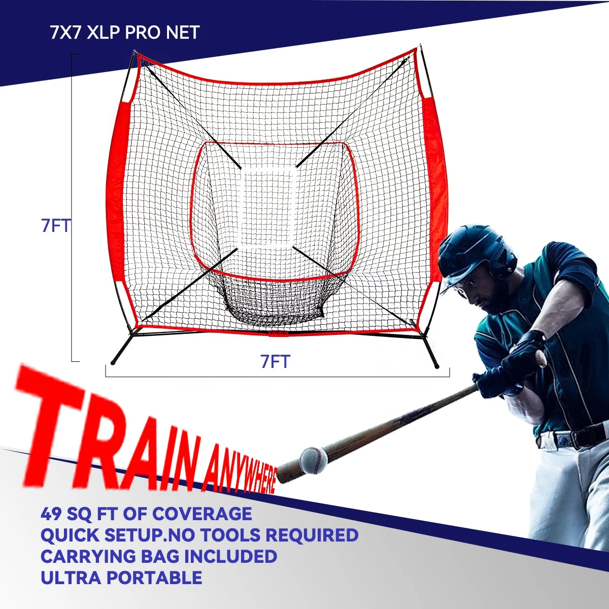Portable Baseball Hitting Net 7' X 7' Baseball & Softball Practice