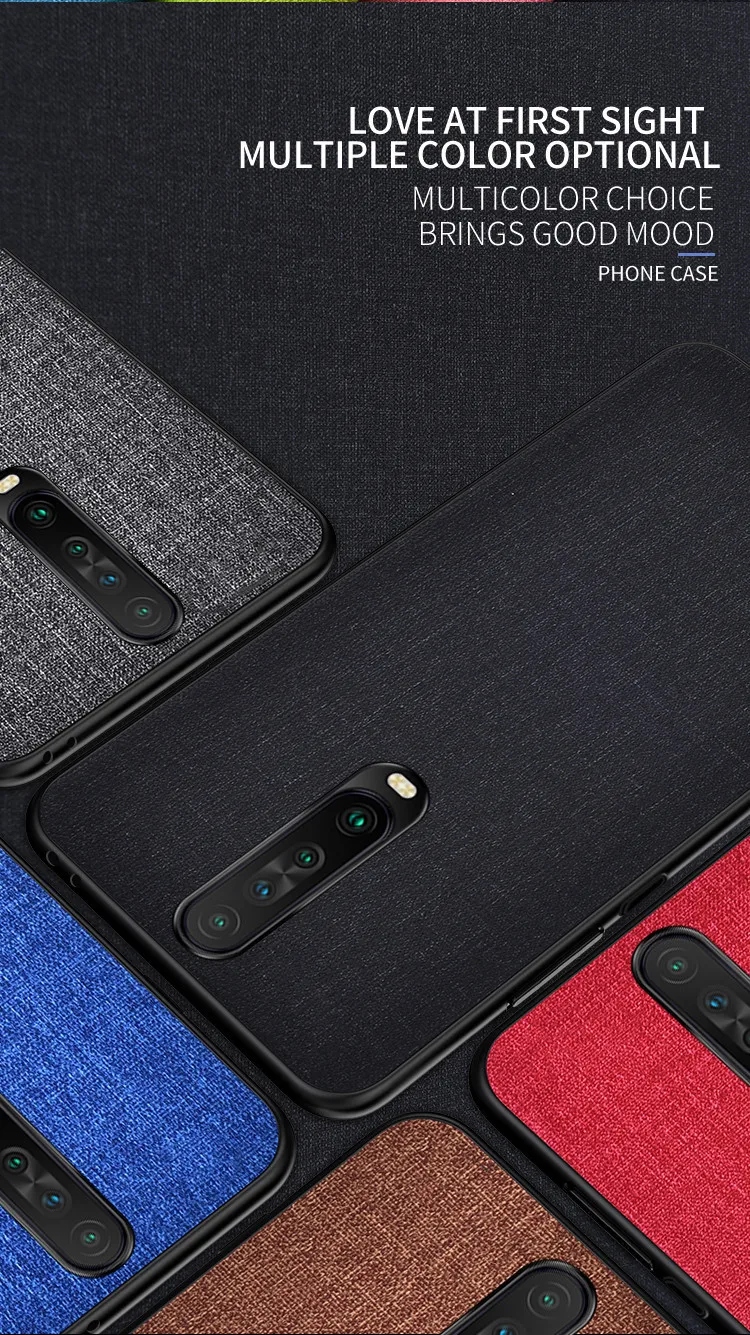 hot sale Shockproof PC Textile Cloth Back Cover Fabric Cell Phone Case for xiaomi redmi k30 k20 pro note 8T note 8 pro 8 7 6 7A manufacture