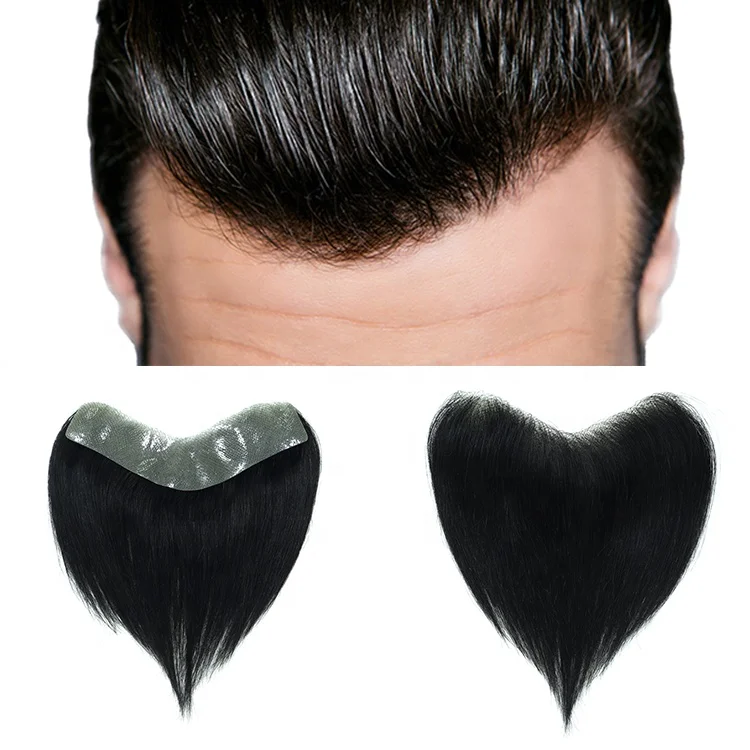 

2.2cmx15cm, 4cm x18cm PU Thin Skin Forehead Men Toupee Human Hair Bangs Fringe for Men