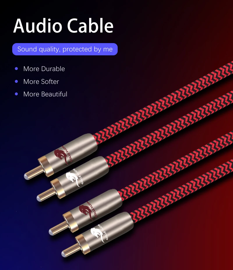 OEM 2RCA To 2RCA Gold Plated Cable Audio Snake Cable For Desktop Mixer Amplifier