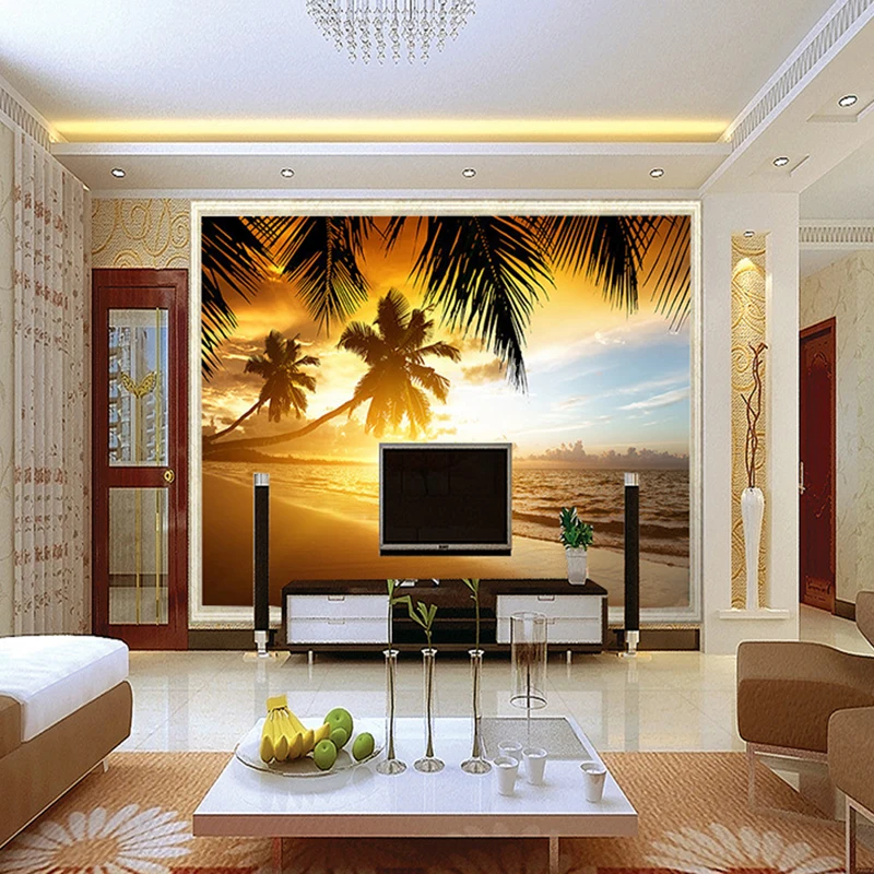 Custom 3d Poster Photo Wallpaper For Living Room Tv Background Wall  Covering Sunset Glow Coconut Sea Landscape Mural Wallpaper - Buy Marbel  Wallpaper,5d Wall Panel Wallpaper,Paper Wall Flowers Product on 