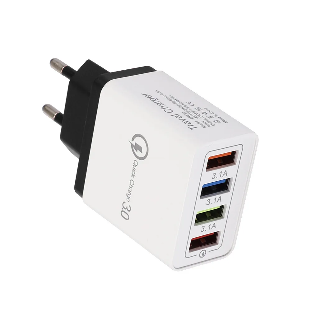
QC3.0 3A 4USB Charger EU UK US Mobile IPhone Wall Charger 