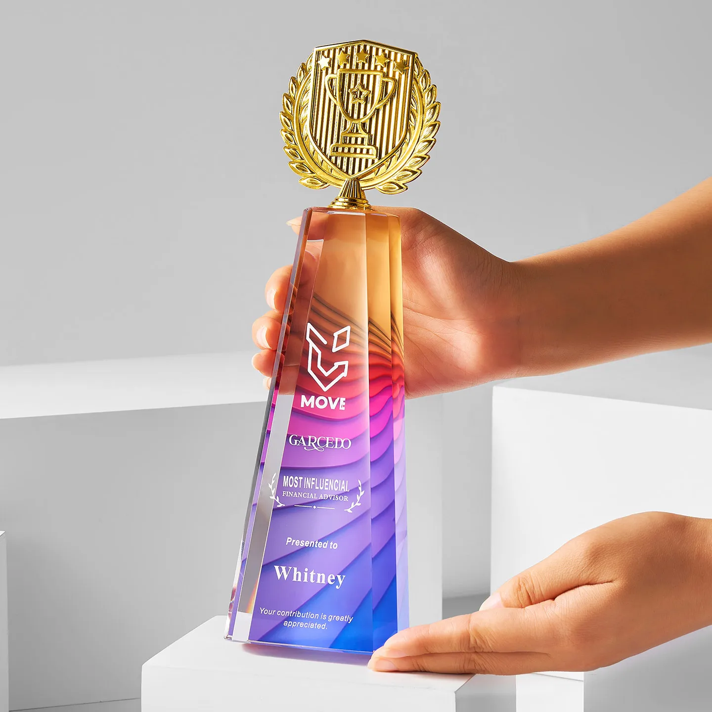 product custom crystal trophies plaques new design corporate gifts uv printing golden stars for other crystal crafts wdy 0418-4