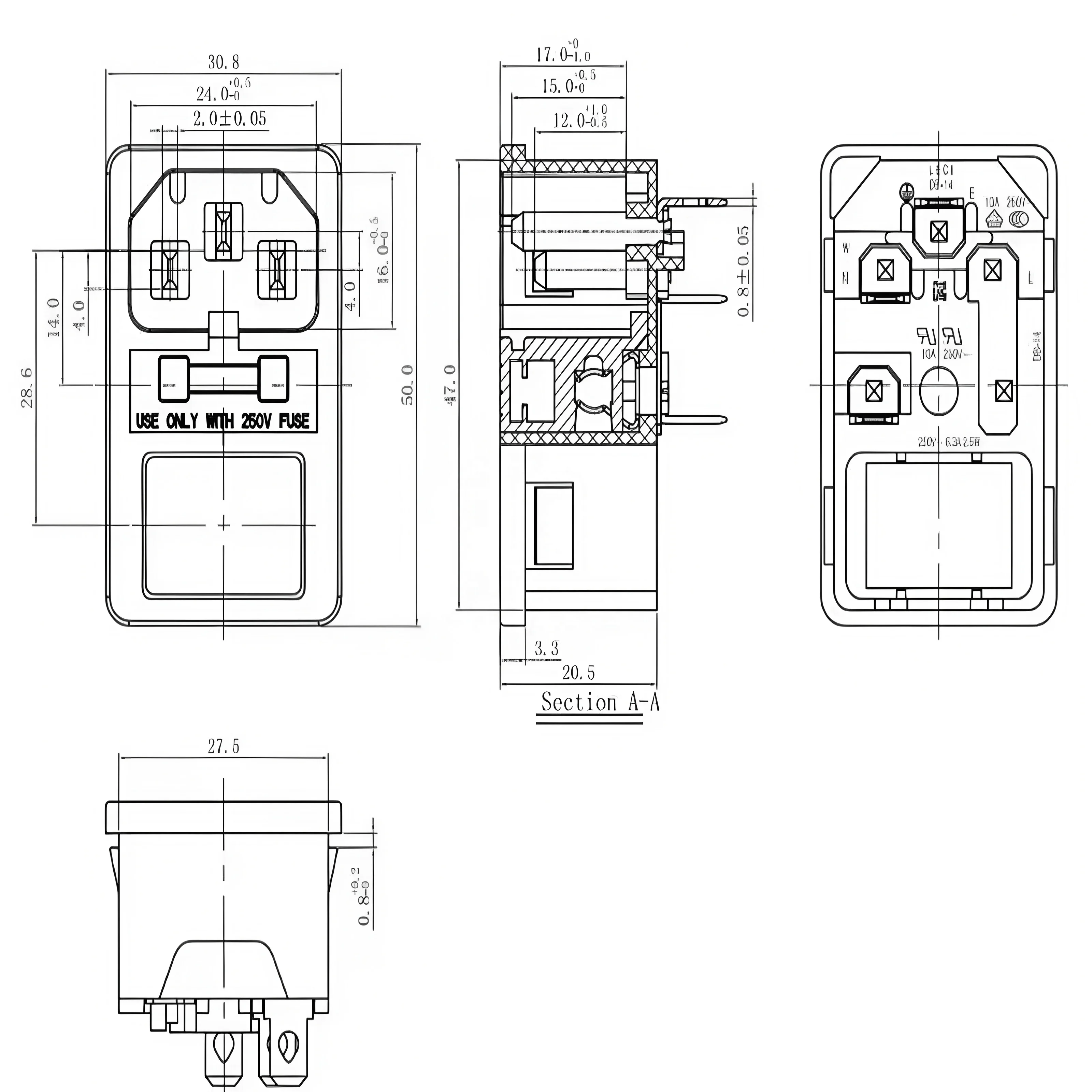 Iec320 C14 3 Pin Inlet Connector Plug 10a 250v Power Socket With Lamp ...