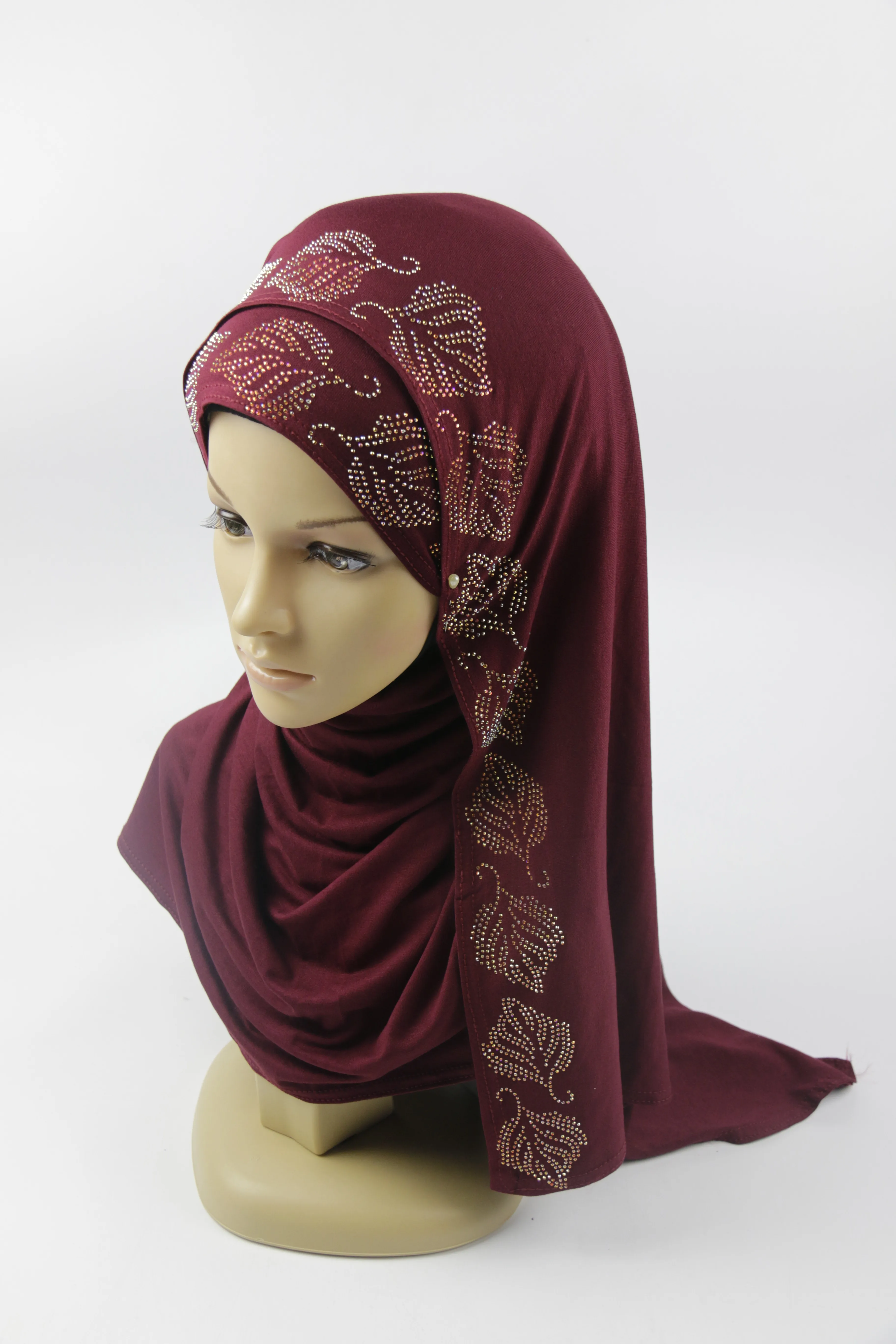 素面披肩最新穆斯林时尚扎染蕾丝头巾织纹针织棉质头巾