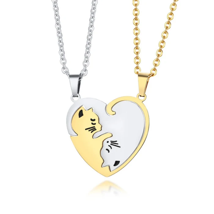 NEW* Puzzle Heart Matching Pendant Couple Paired Necklace for Lovers Best Friends Women Men Stainless Steel Neck Chain Trendy Collar