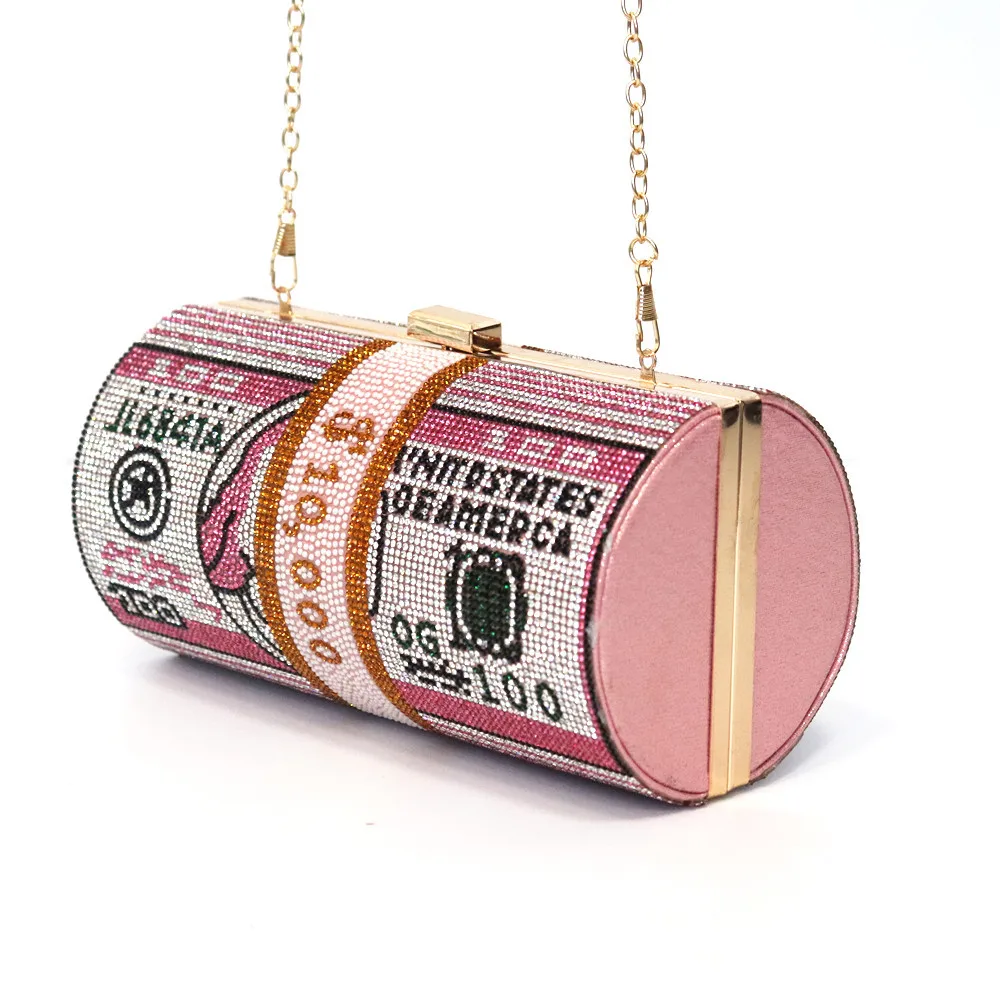 2021 New Trendy Design Rhinestone Dollar Money Roll Purse Bling Bag