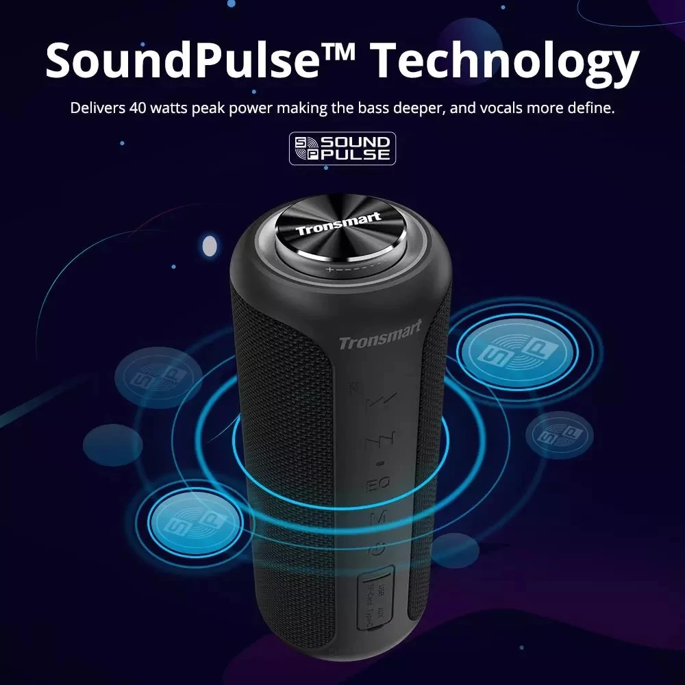 For Tronsmart T6 Plus Portable BT Speaker 40W Portable Speaker Column Deep Bass IPX6 Waterproof Power Bank - ANKUX.COM