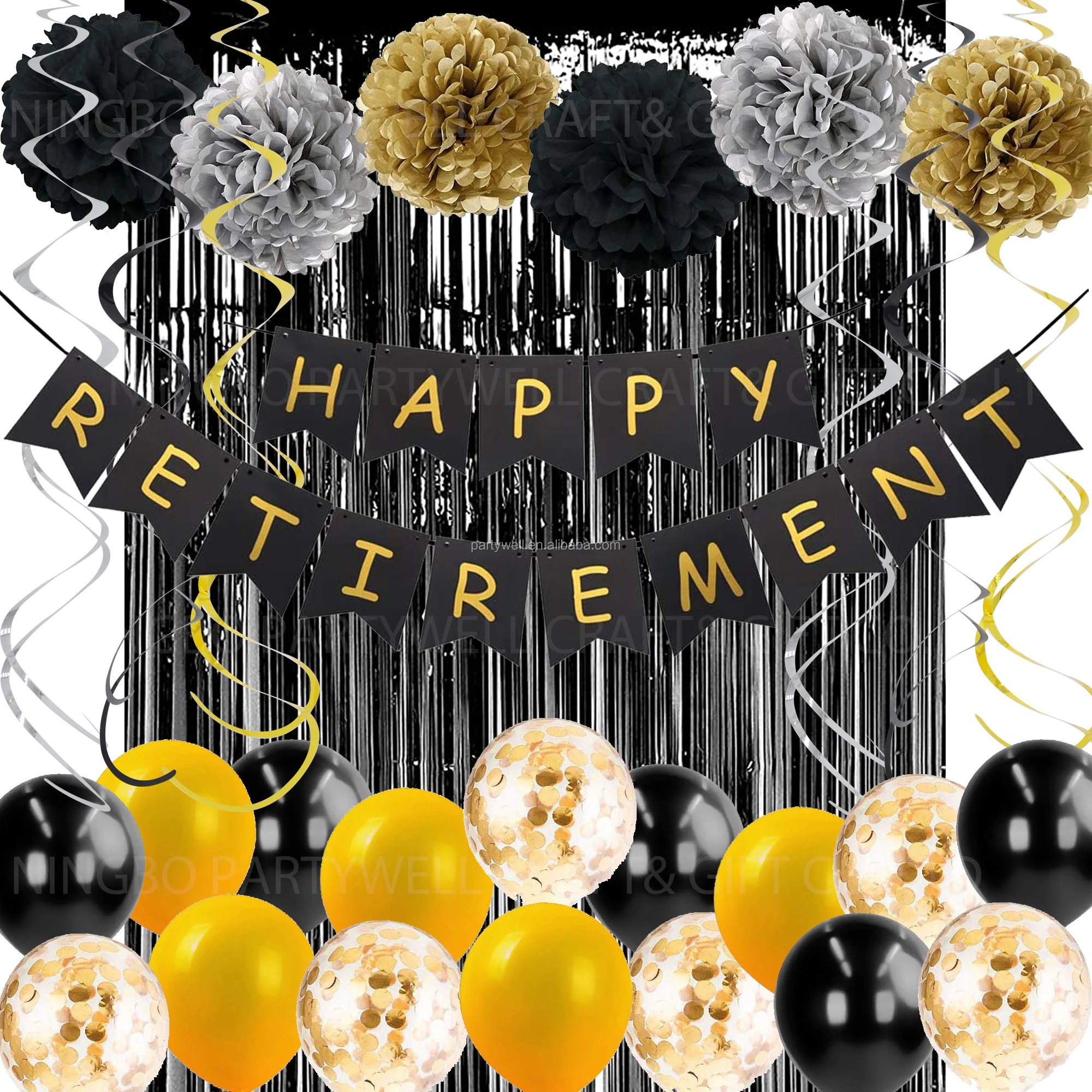 KUNGYO Decorazioni Compleanno per Feste Palloncini Mylar Oro Nero Striscione Happy Birthday Banner Tema di Gatsby Coriandoli Nastri Fiori di Carta Pompon Buon Compleanno Anni 20 Articoli 